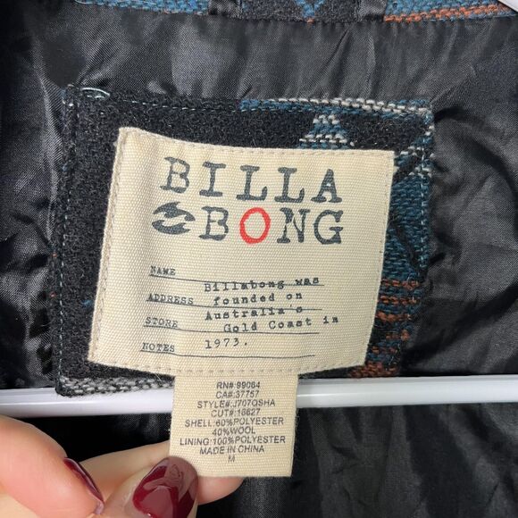 Billabong Jacket Womens Medium Black Aztec Southwest Wool Blend Lined Coat - Picture 2 of 6